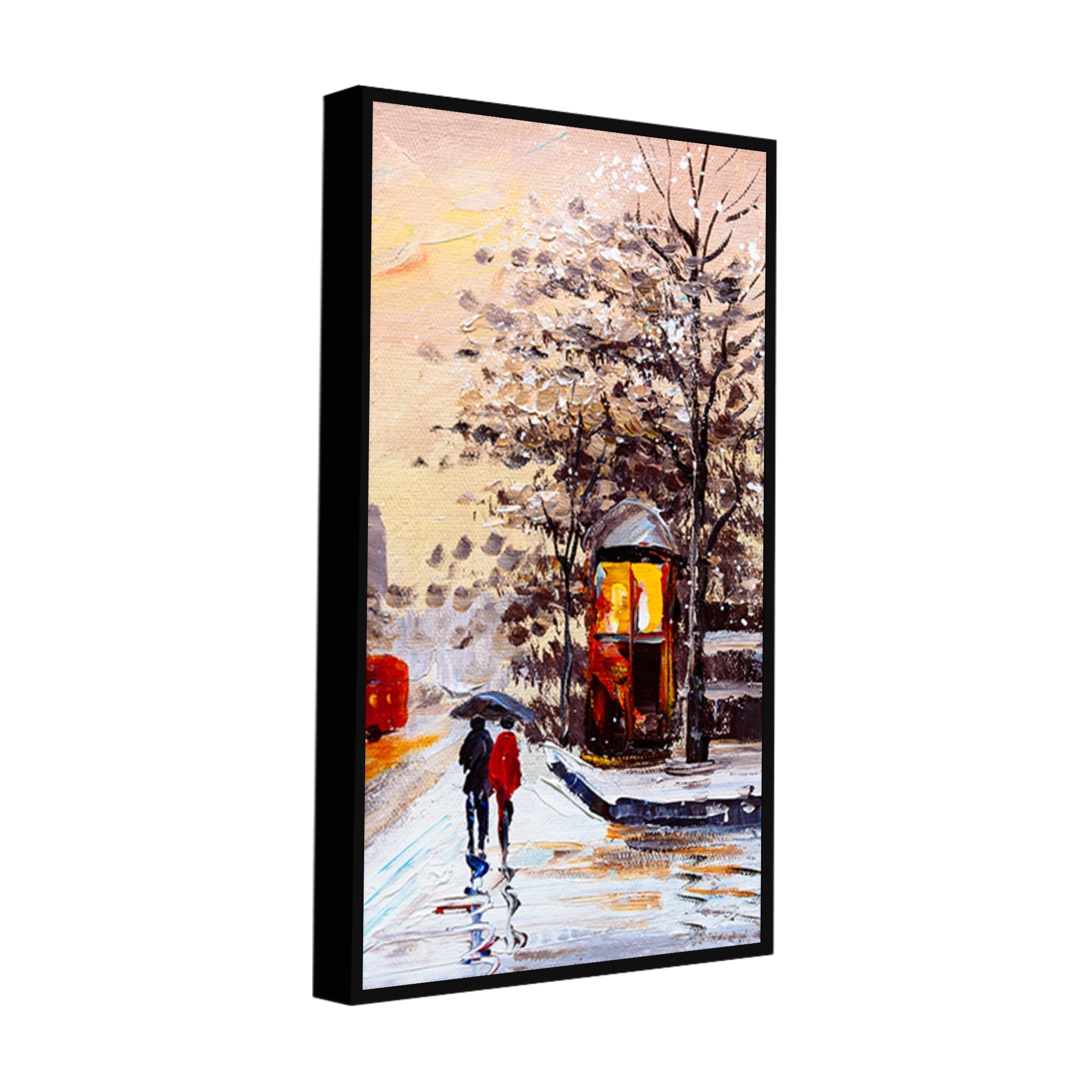 Premium Wall Canvas Painting of a Couple Walking in Snowfall - Decor Smart
