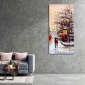 Premium Wall Canvas Painting of a Couple Walking in Snowfall