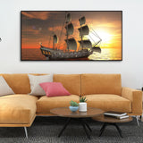 Premium Wall Painting of 3D Sailing Ship in Sunset - Decor Smart