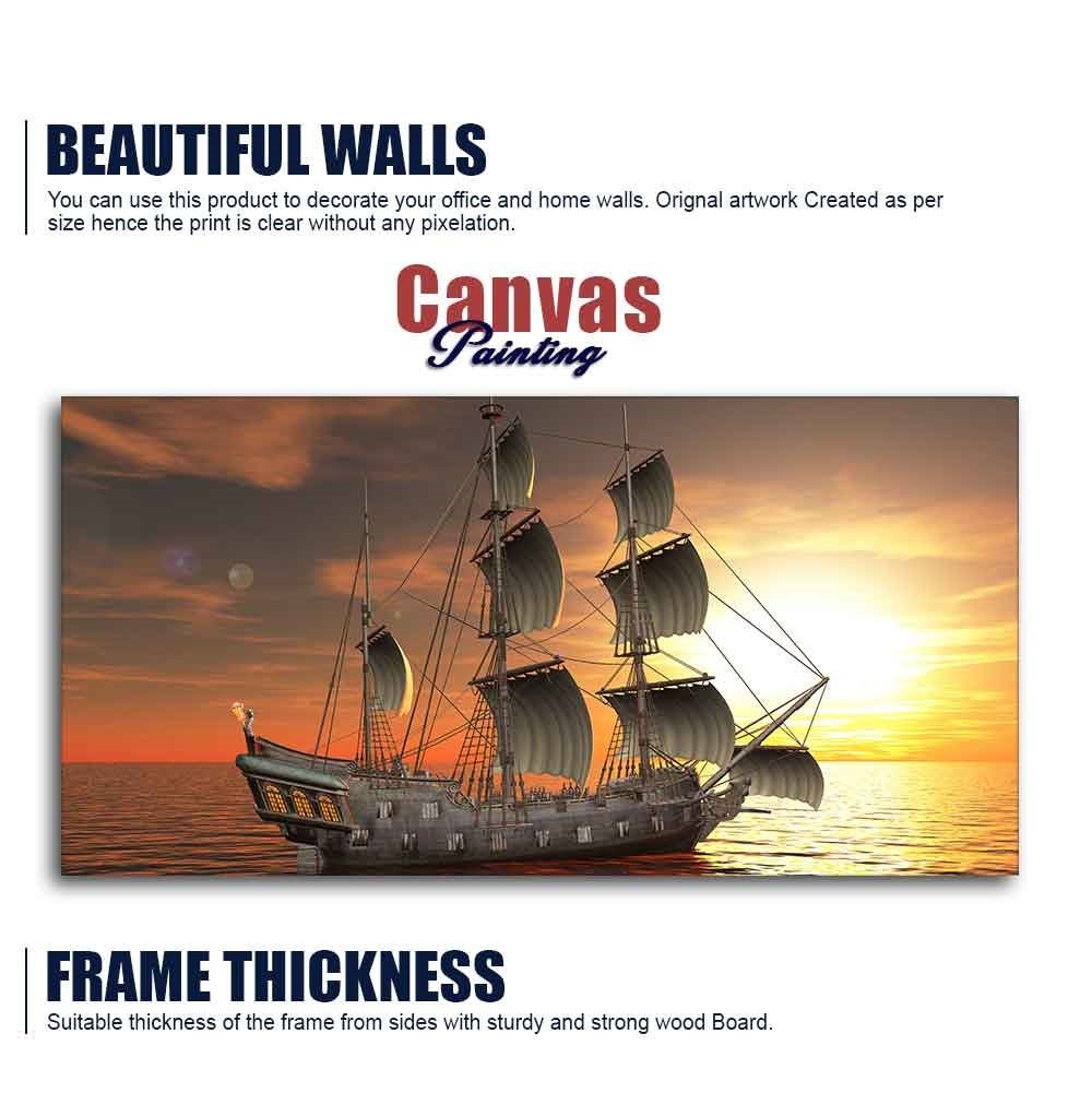 Premium Wall Painting of 3D Sailing Ship in Sunset - Decor Smart