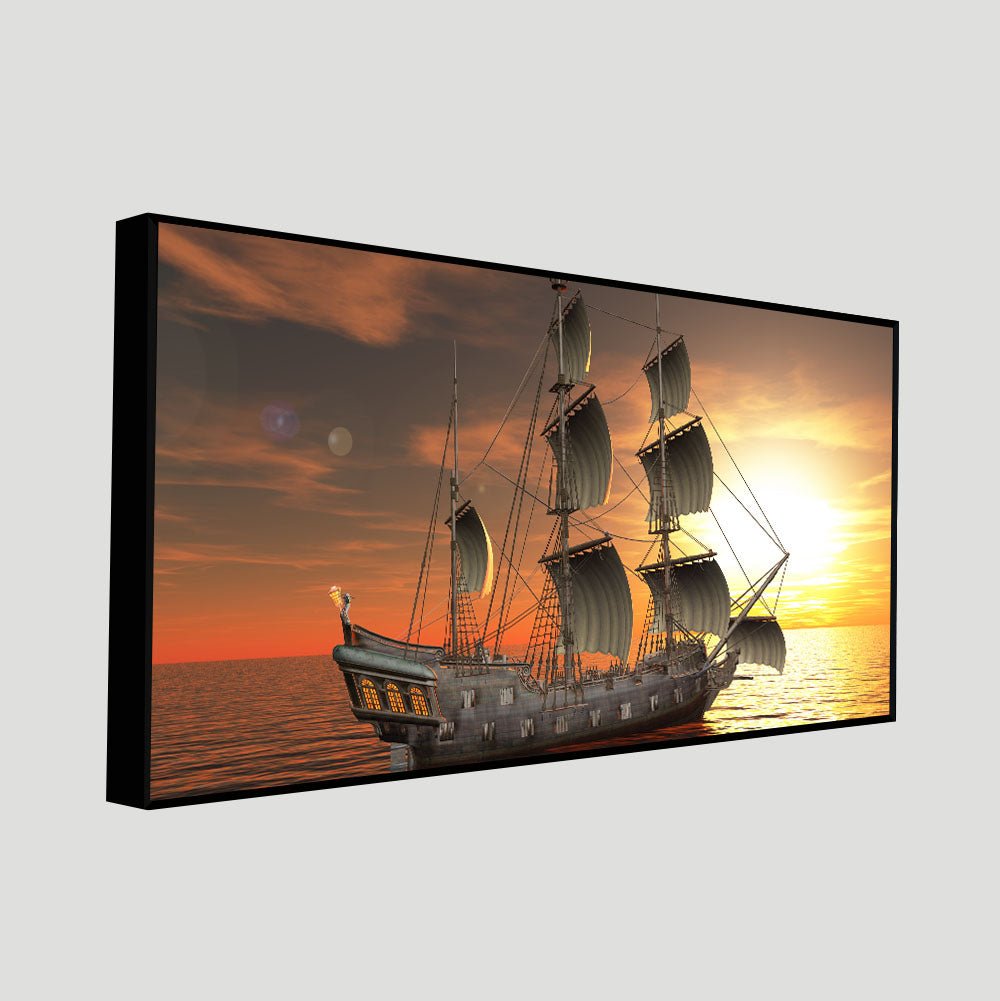 Premium Wall Painting of 3D Sailing Ship in Sunset - Decor Smart