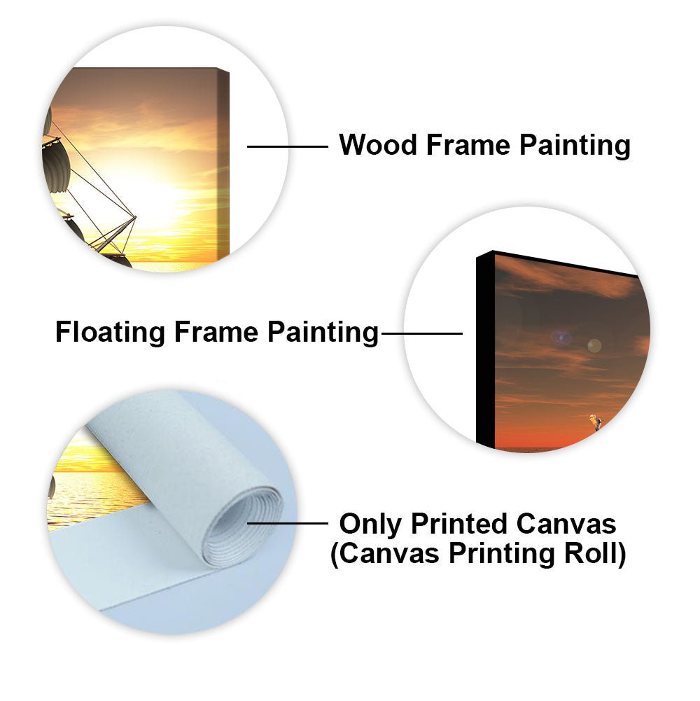 Premium Wall Painting of 3D Sailing Ship in Sunset - Decor Smart