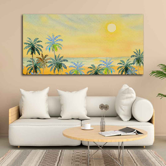Premium wall Painting of Beautiful Beach with Chair & Blue Sky - Decor Smart