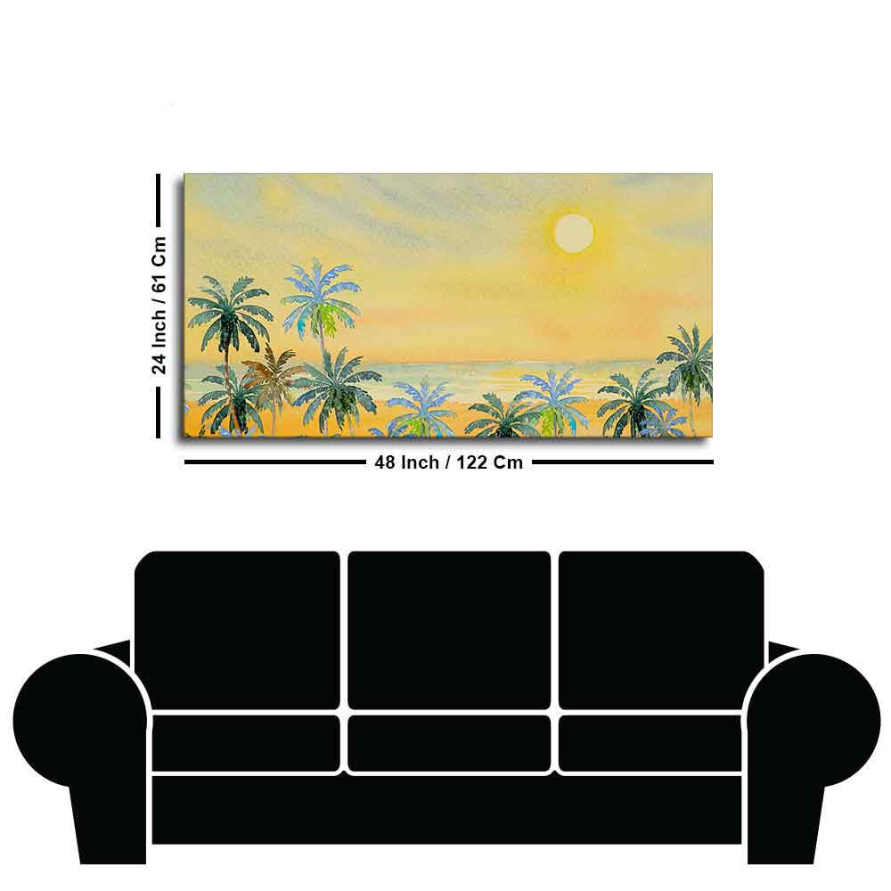 Premium wall Painting of Beautiful Beach with Chair & Blue Sky - Decor Smart
