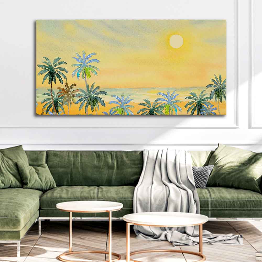 Premium wall Painting of Beautiful Beach with Chair & Blue Sky - Decor Smart