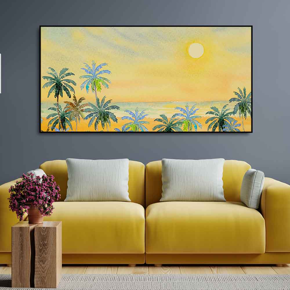 Premium wall Painting of Beautiful Beach with Chair & Blue Sky - Decor Smart