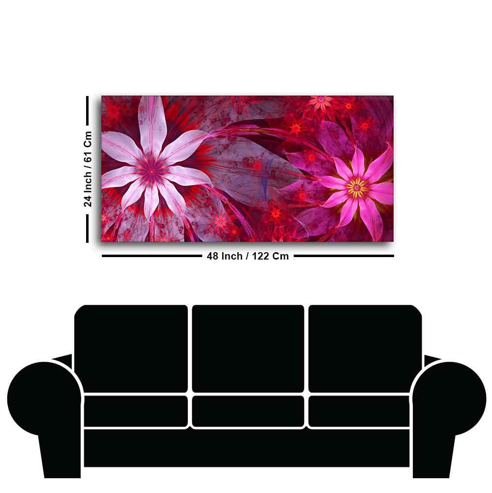 Premium Wall Painting of Exotic looking Flowers with Natural 3D Leaves - Decor Smart