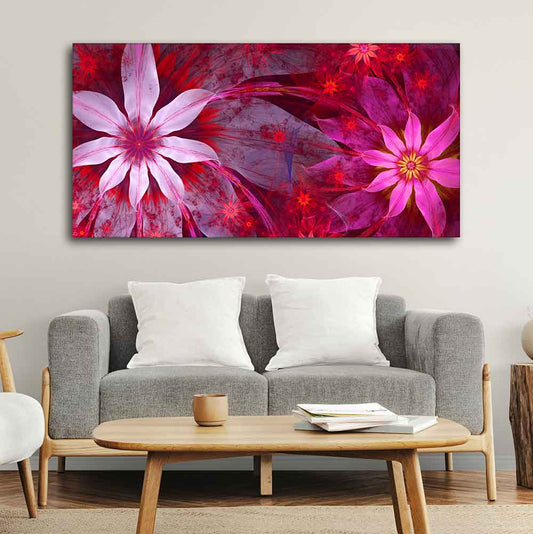 Premium Wall Painting of Exotic looking Flowers with Natural 3D Leaves - Decor Smart