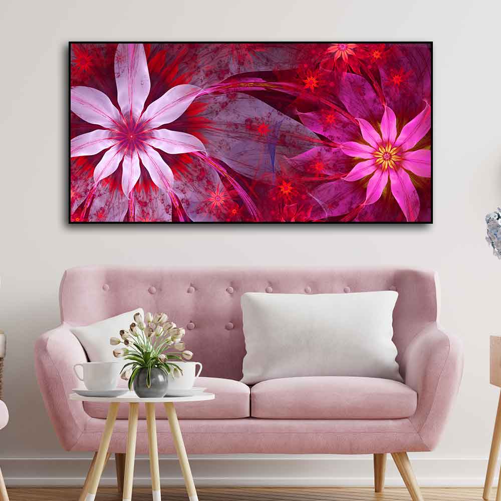 Premium Wall Painting of Exotic looking Flowers with Natural 3D Leaves - Decor Smart