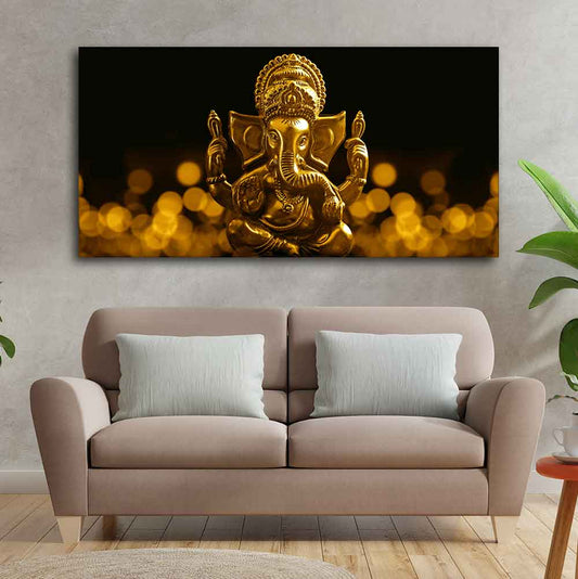 Premium Wall Painting of Golden Lord Ganesha - Decor Smart