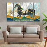 Premium Wall Painting of Horse and Golden trees of Five Pieces - Decor Smart