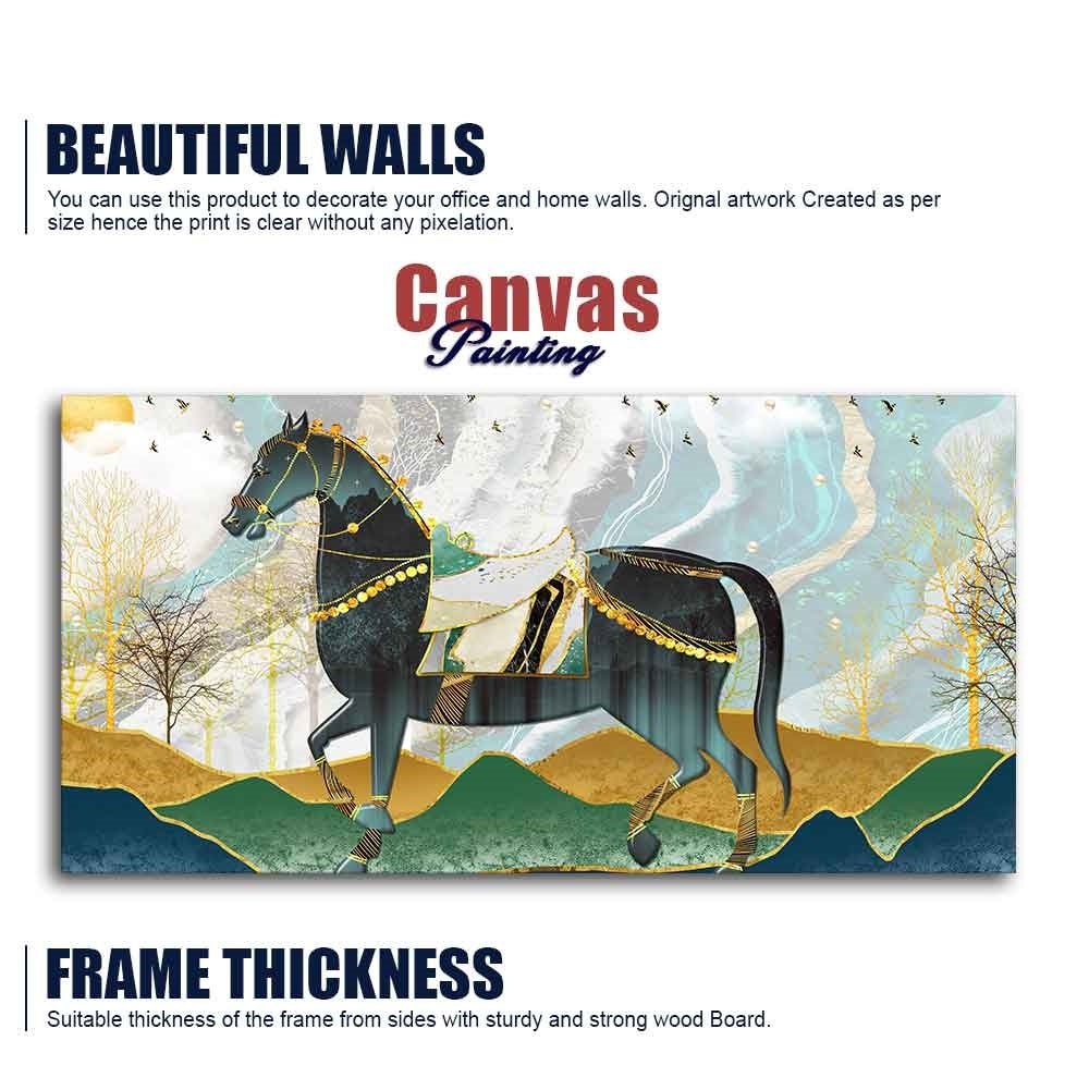 Premium Wall Painting of Horse and Golden trees with Colored Mountains - Decor Smart