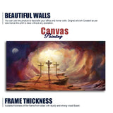 Premium Wall Painting of Jesus Cross with Moon Dark Background - Decor Smart