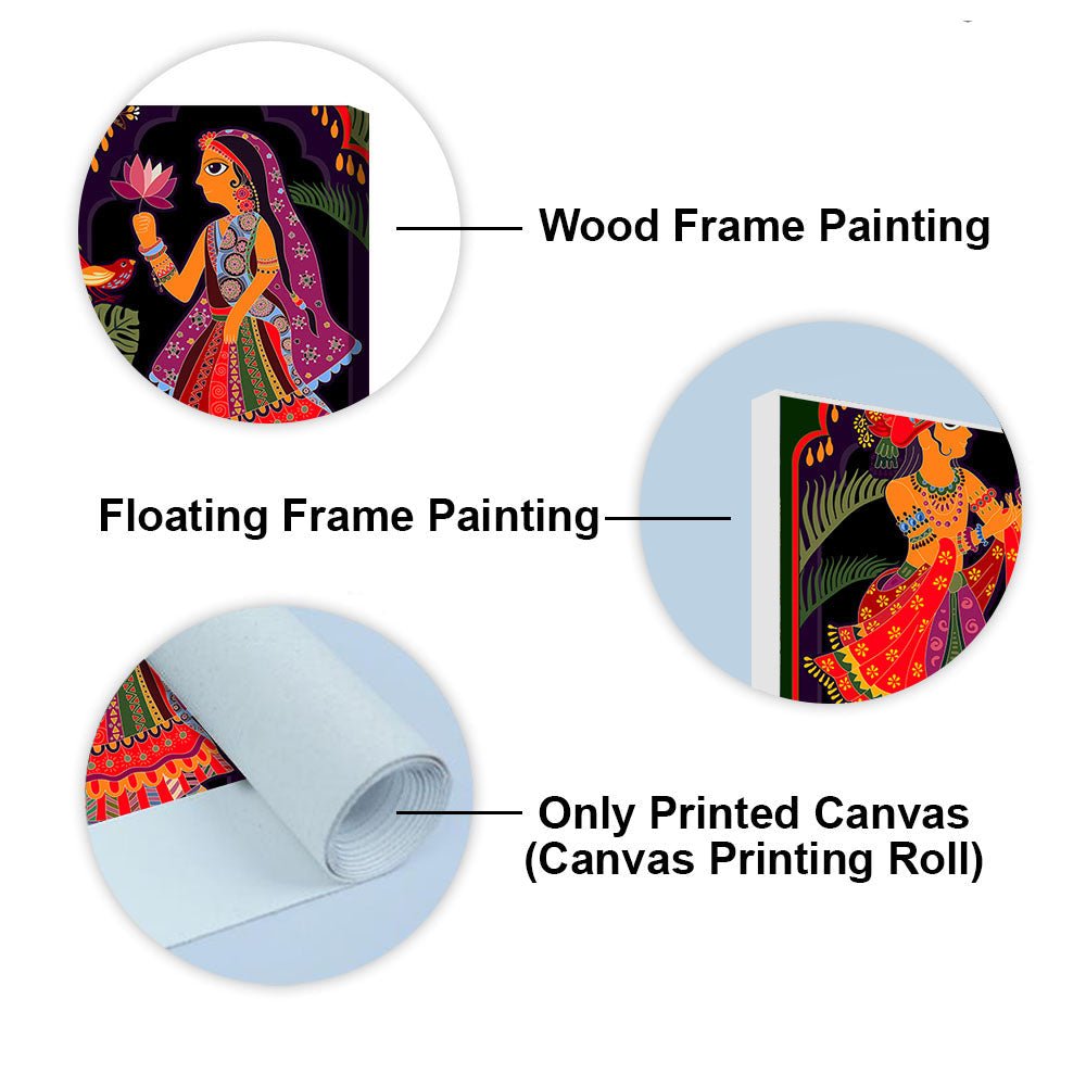 Premium Wall Painting of Man and Woman in Garden Rajasthani Pictorial Art - Decor Smart