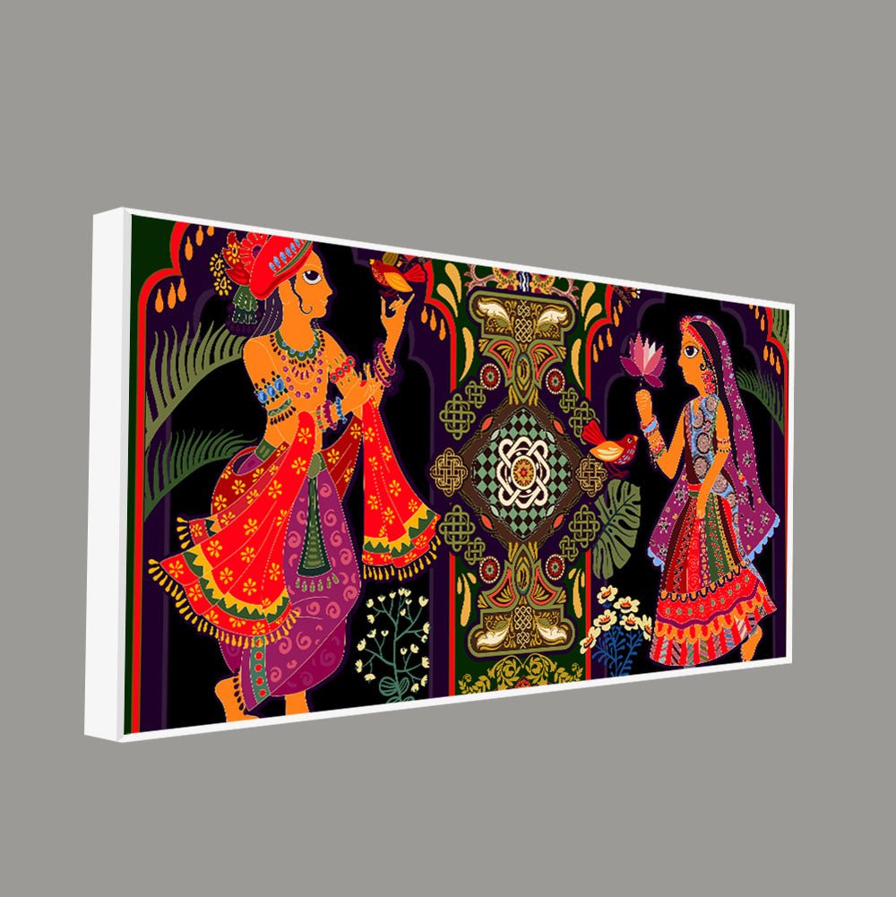 Premium Wall Painting of Man and Woman in Garden Rajasthani Pictorial Art - Decor Smart