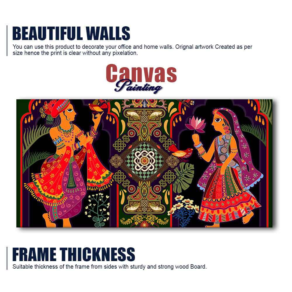 Premium Wall Painting of Man and Woman in Garden Rajasthani Pictorial Art - Decor Smart