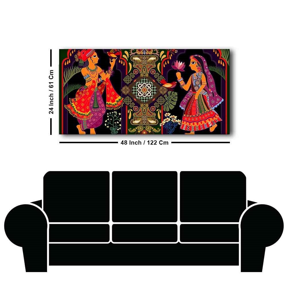 Premium Wall Painting of Man and Woman in Garden Rajasthani Pictorial Art - Decor Smart