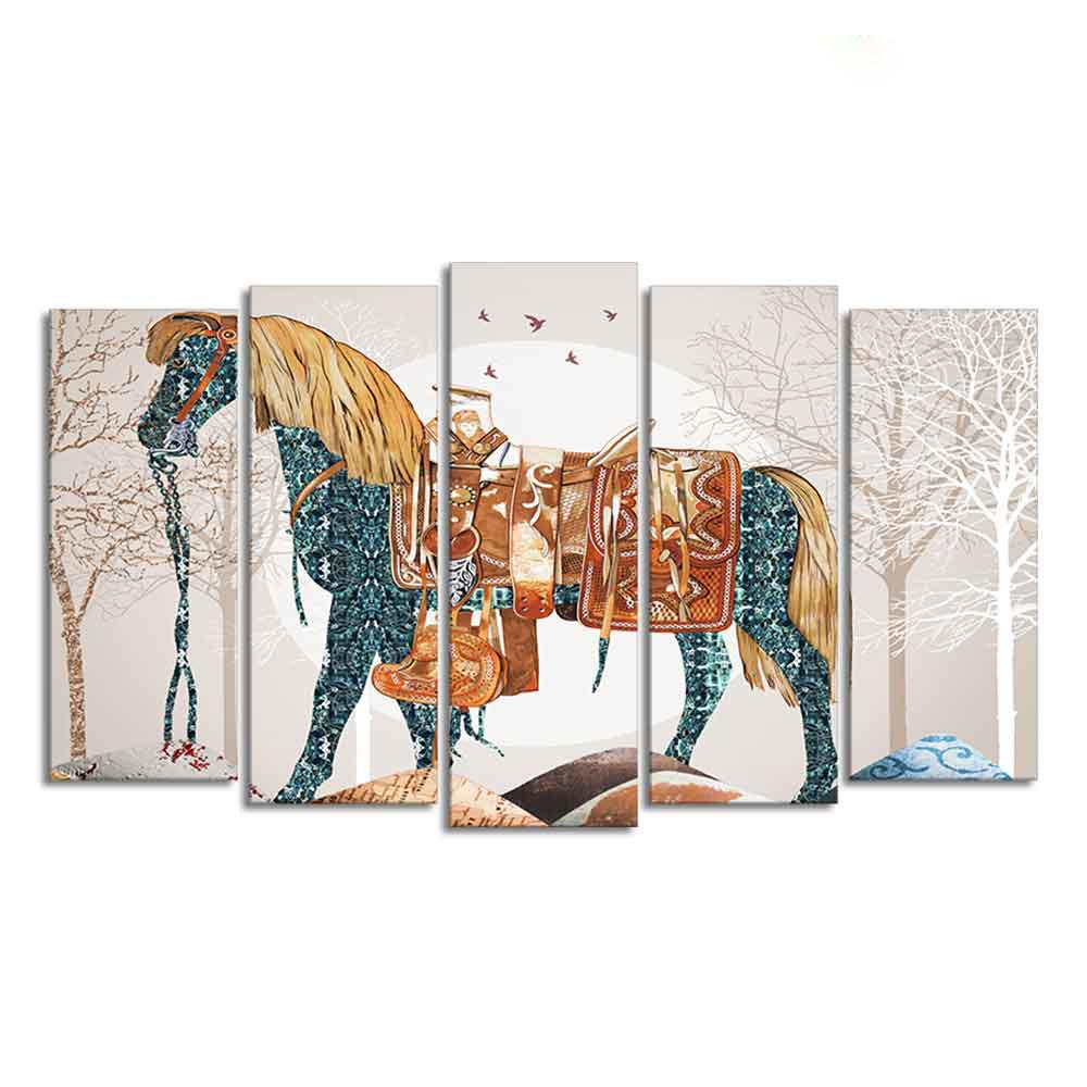 Premium Wall Painting of Patterned Horse of Five Pieces - Decor Smart