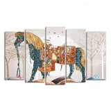 Premium Wall Painting of Patterned Horse of Five Pieces - Decor Smart
