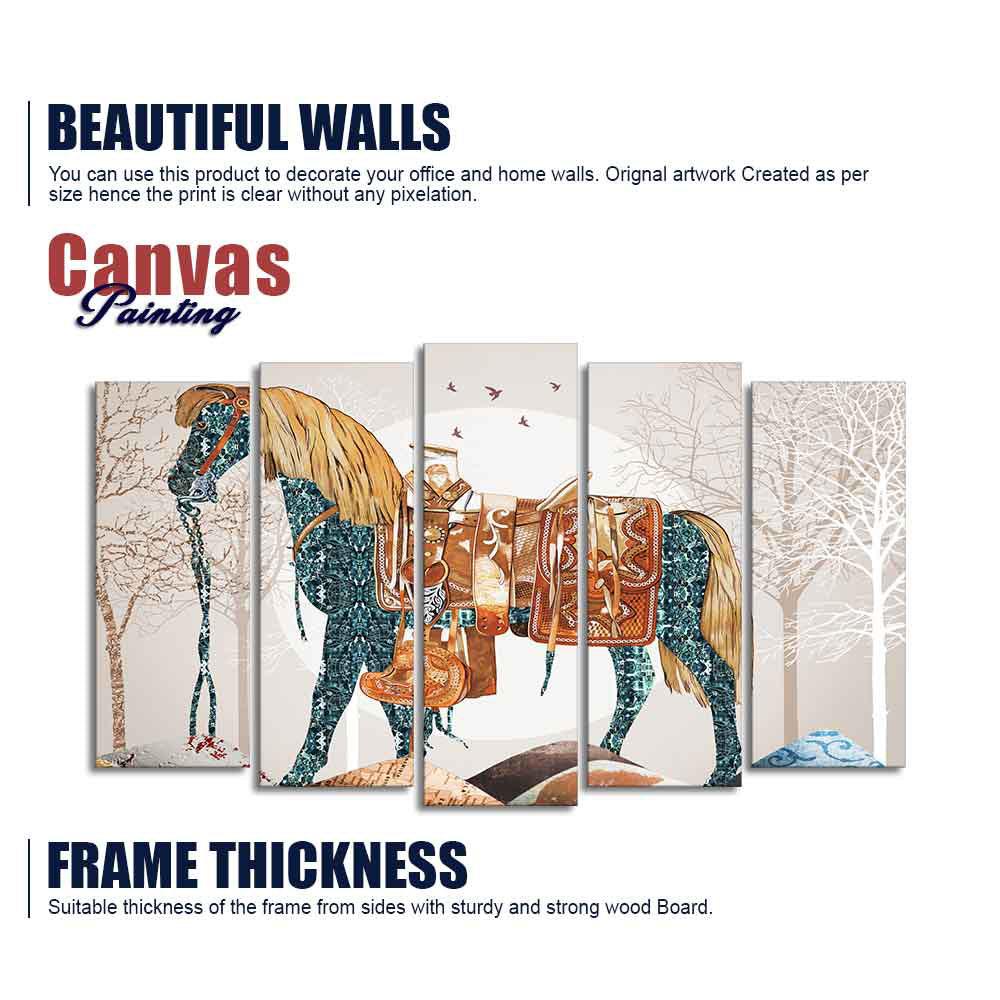 Premium Wall Painting of Patterned Horse of Five Pieces - Decor Smart
