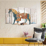 Premium Wall Painting of Patterned Horse of Five Pieces - Decor Smart