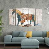 Premium Wall Painting of Patterned Horse of Five Pieces - Decor Smart