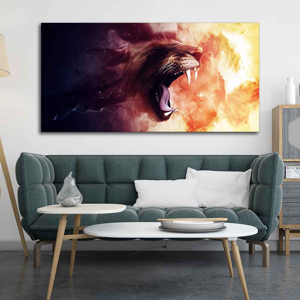 Premium Wall Painting of Roaring Lion - Decor Smart