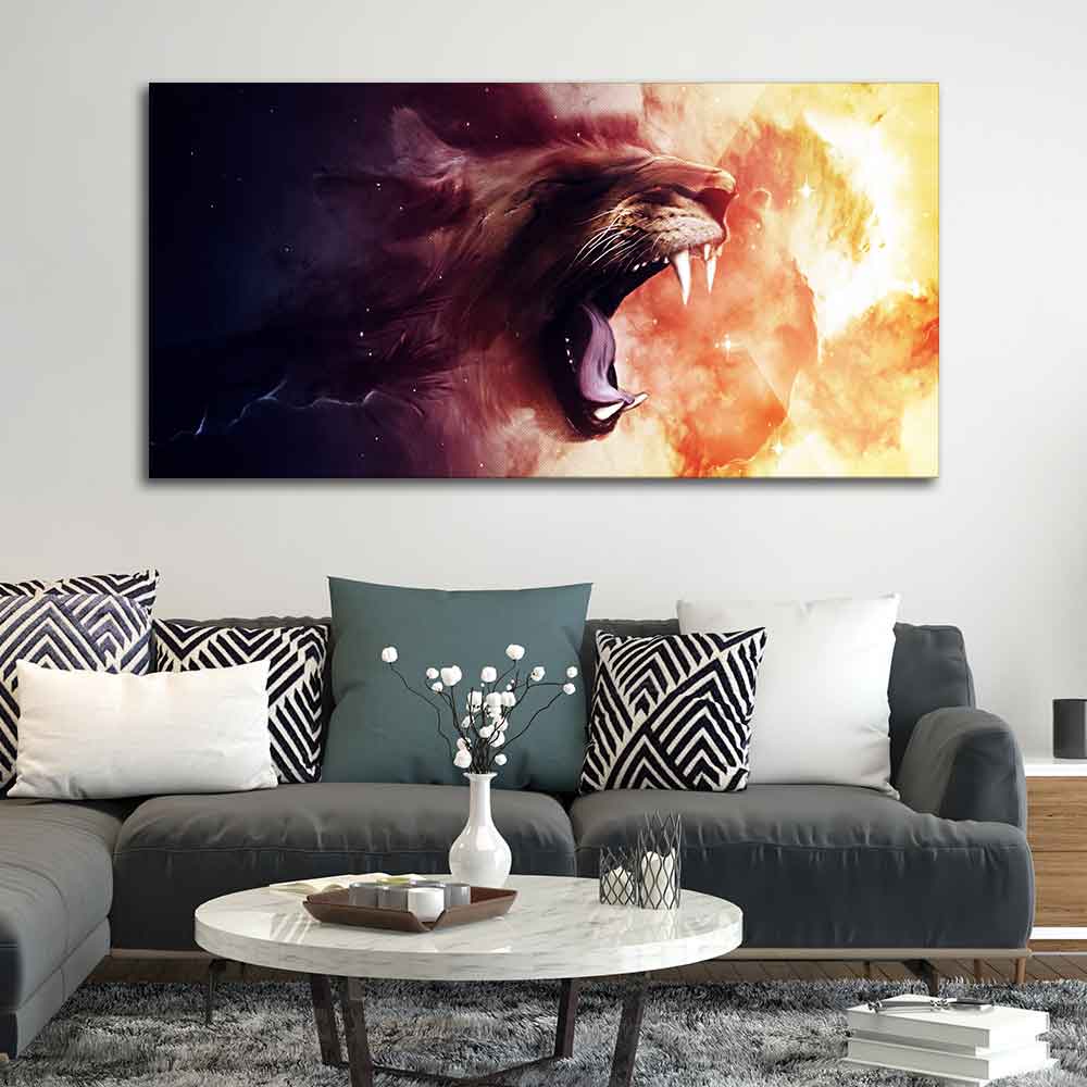 Premium Wall Painting of Roaring Lion - Decor Smart