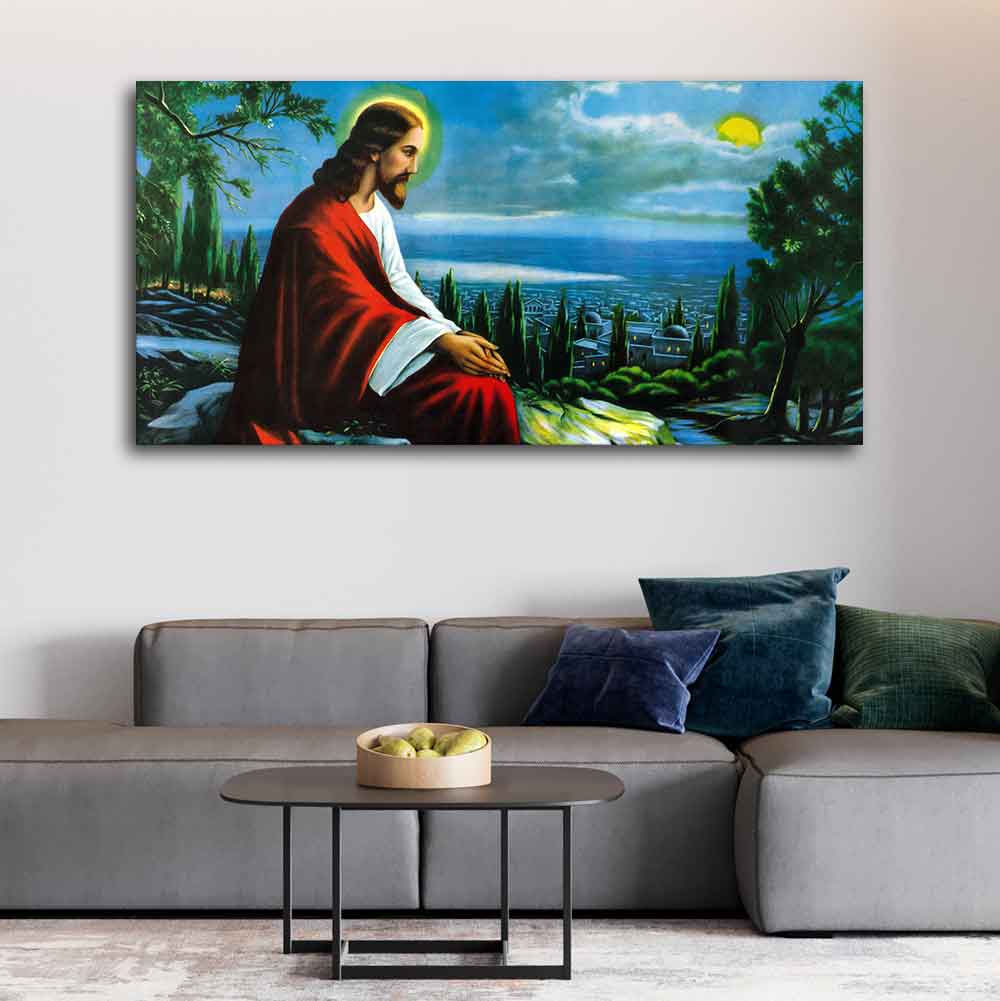 Premium Wall Painting of The prayer of Jesus Christ on the background of Jerusalem - Decor Smart