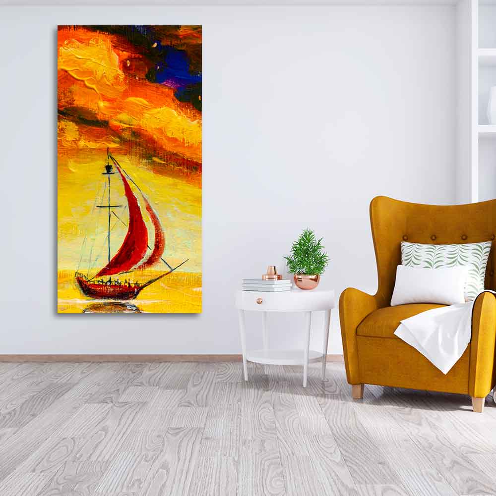Premium Wall Painting of The Sailing Boat in Sea - Decor Smart