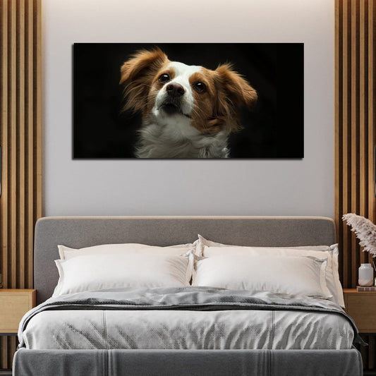 Premium Wall Painting of White and Brown Long Coat Puppy - Decor Smart