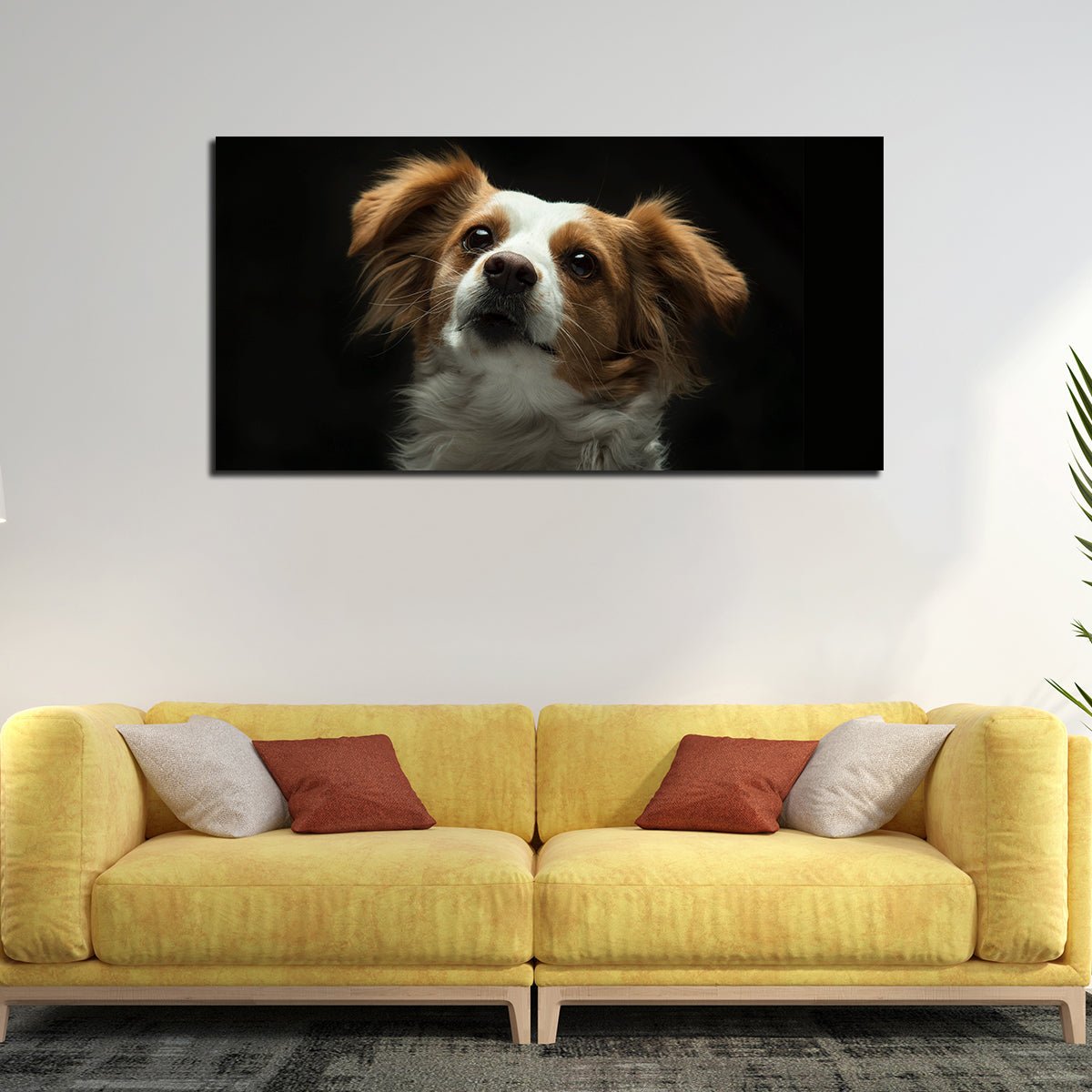 Premium Wall Painting of White and Brown Long Coat Puppy - Decor Smart