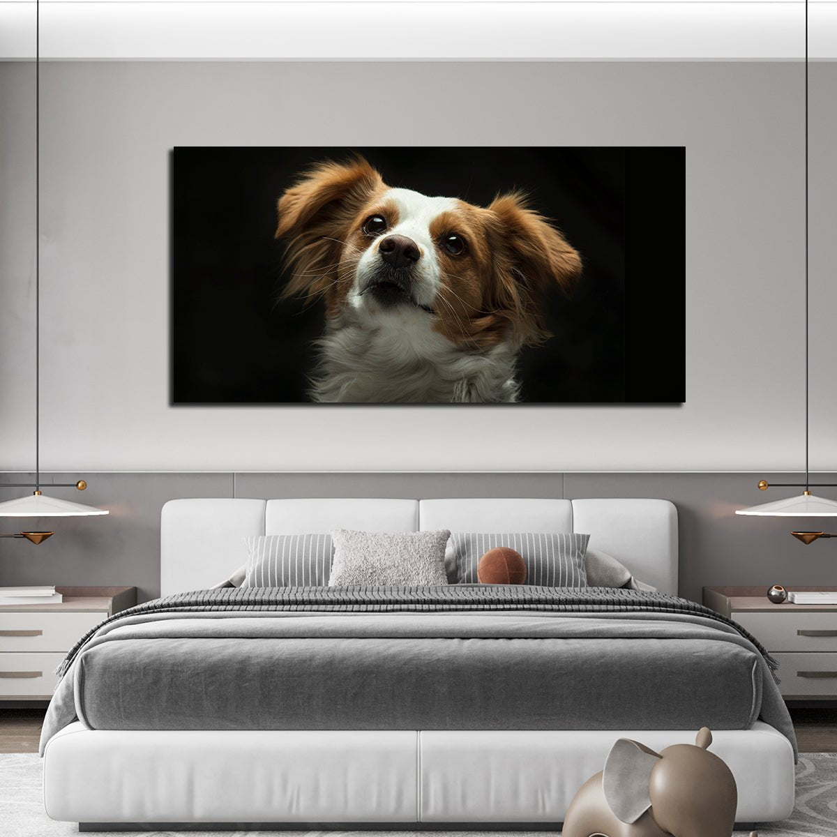 Premium Wall Painting of White and Brown Long Coat Puppy - Decor Smart