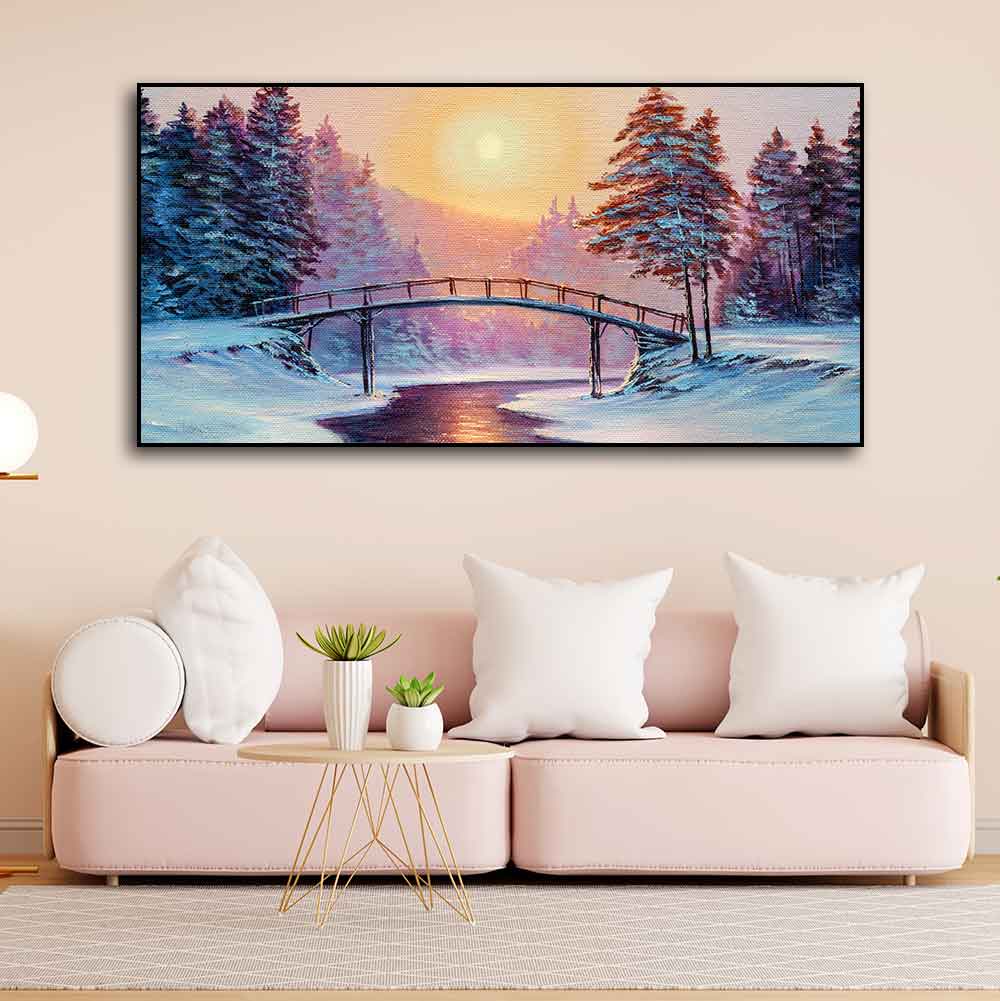 Premium Wall Painting of Winter Landscape with the River - Decor Smart