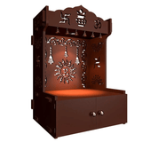 Premium Wall Temple with Inbuilt Focus Light & Spacious Wooden Shelf - Brown - Decor Smart
