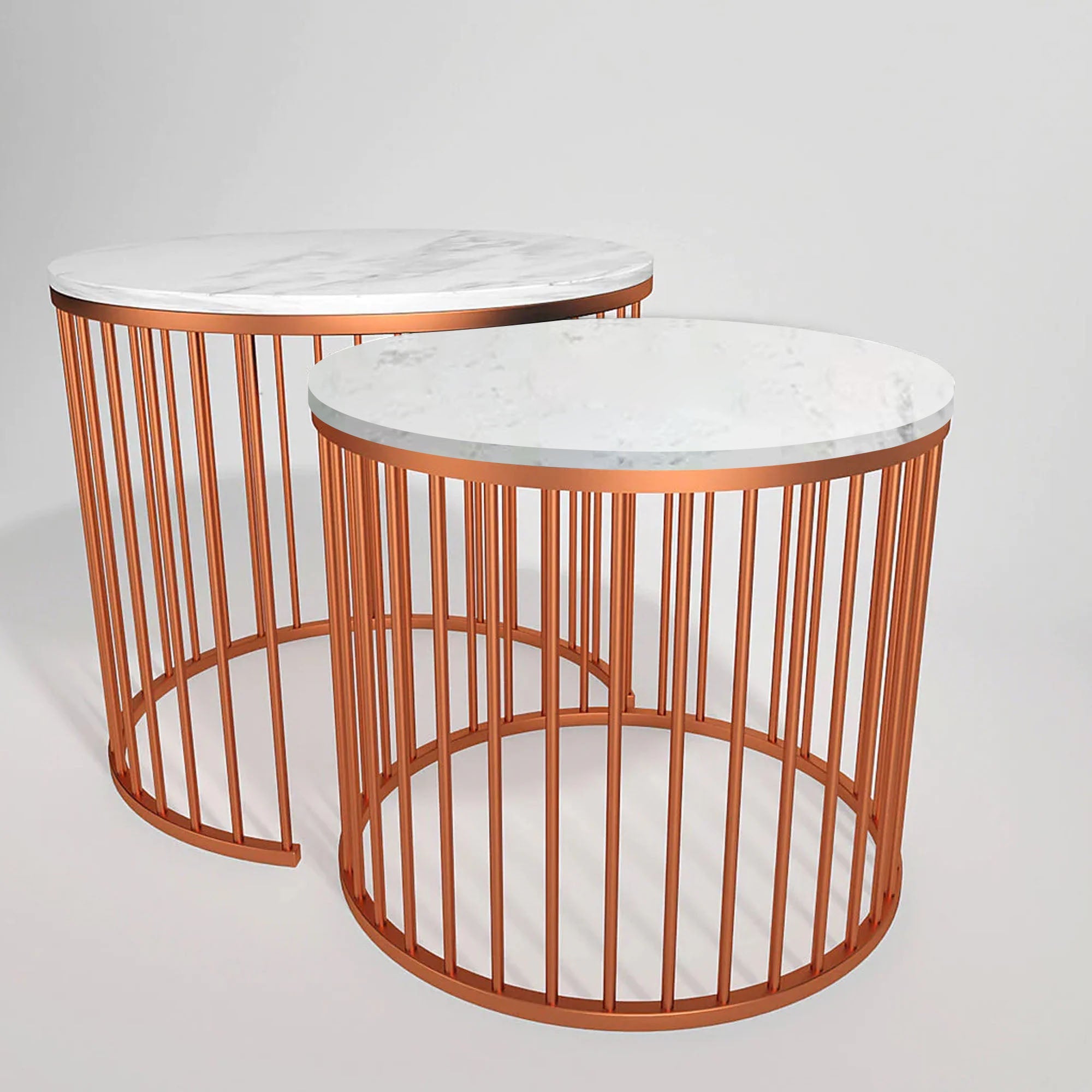 Premium White Caged Copper Nesting Table Set of 2 - Decor Smart