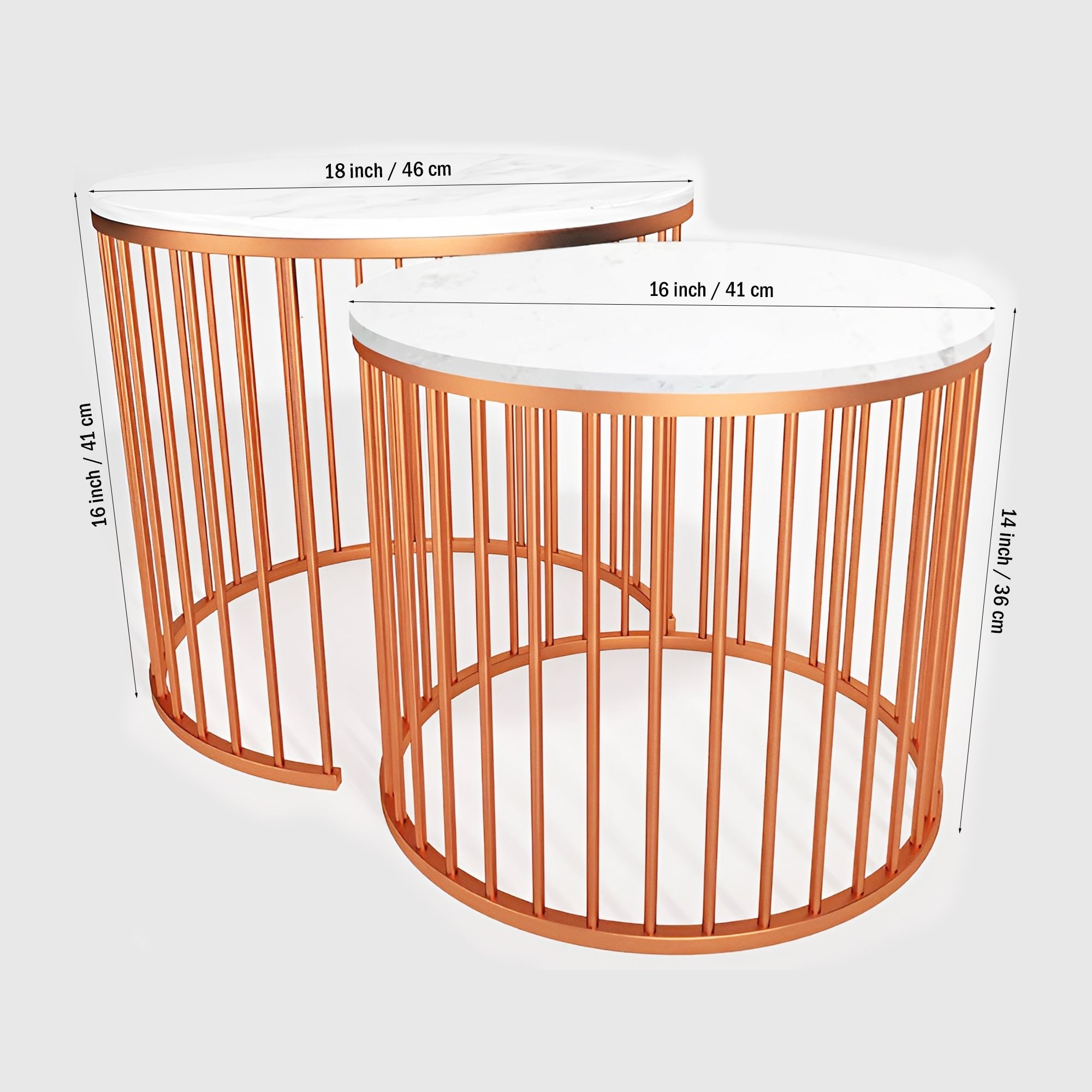 Premium White Caged Copper Nesting Table Set of 2 - Decor Smart
