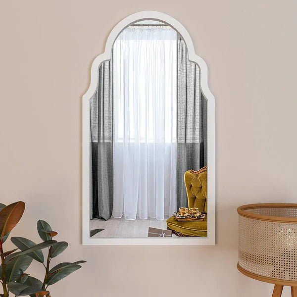 Premium Window European Design Wooden Decorative Wall Mirror ( White/Brown Finish ) - Decor Smart