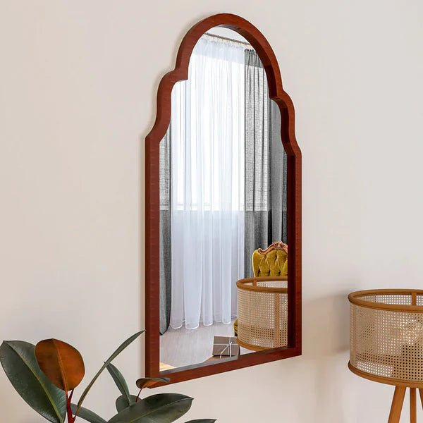Premium Window European Design Wooden Decorative Wall Mirror ( White/Brown Finish ) - Decor Smart