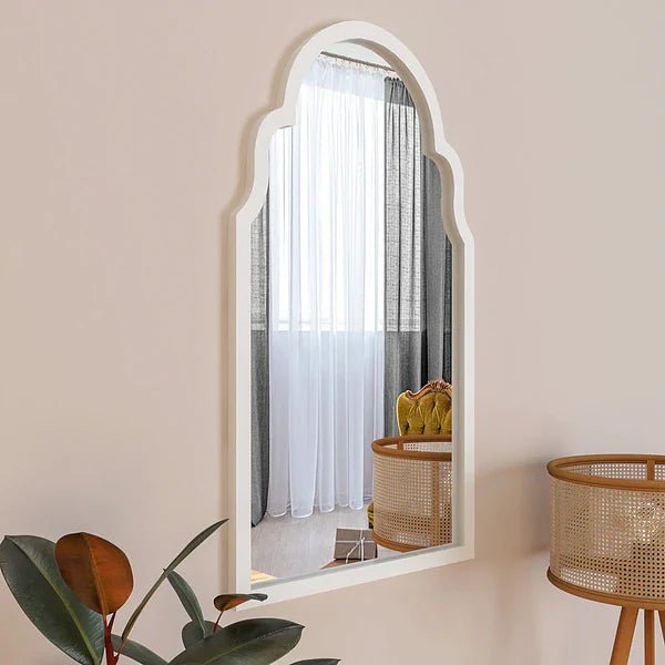 Premium Window European Design Wooden Decorative Wall Mirror ( White/Brown Finish ) - Decor Smart
