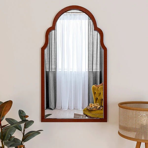 Premium Window European Design Wooden Decorative Wall Mirror ( White/Brown Finish ) - Decor Smart