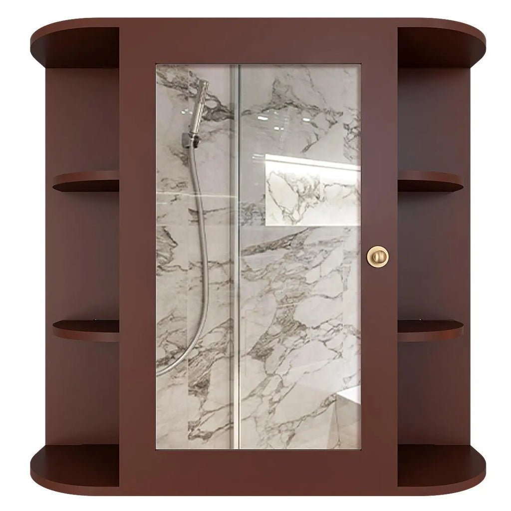 Premium Wooden Bathroom Cabinet Mirror with 10 Spacious Shelves with Brown Finish - Decor Smart