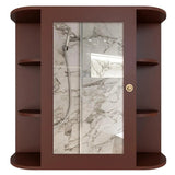 Premium Wooden Bathroom Cabinet Mirror with 10 Spacious Shelves with Brown Finish - Decor Smart