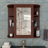 Premium Wooden Bathroom Cabinet Mirror with 10 Spacious Shelves with Brown Finish - Decor Smart