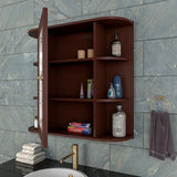 Premium Wooden Bathroom Cabinet Mirror with 10 Spacious Shelves with Brown Finish - Decor Smart
