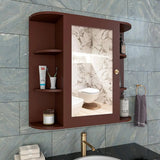 Premium Wooden Bathroom Cabinet Mirror with 10 Spacious Shelves with Brown Finish - Decor Smart
