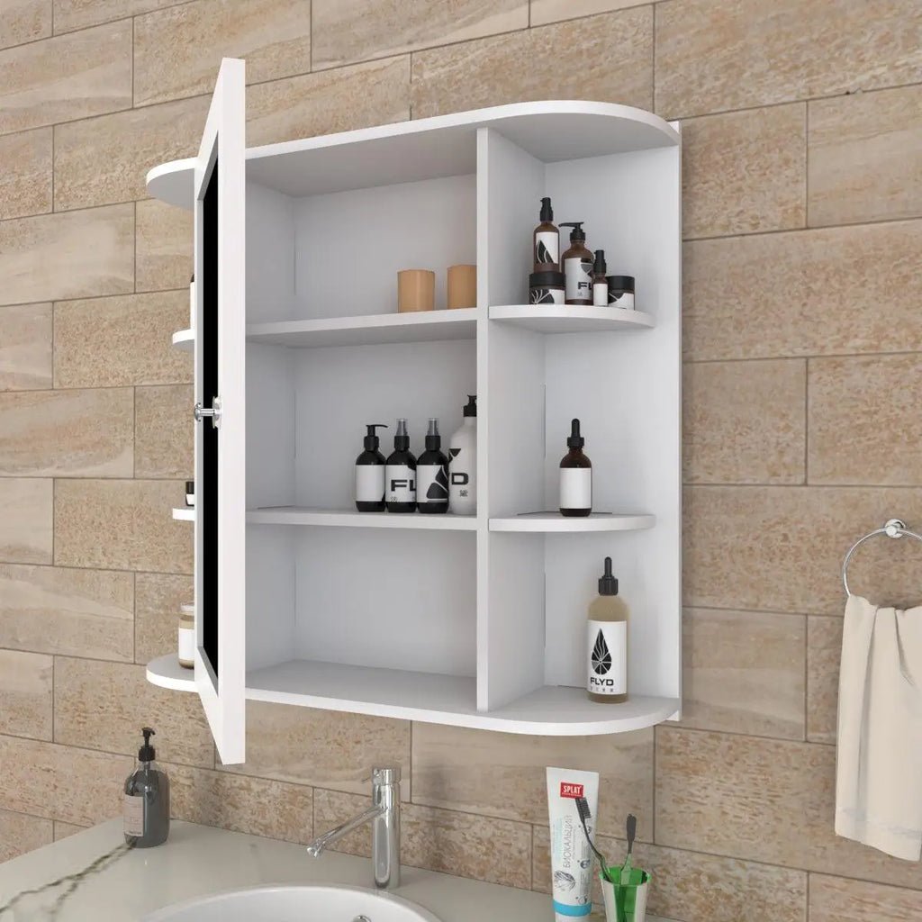 Premium Wooden Bathroom Cabinet Mirror with 10 Spacious Shelves with White Finish - Decor Smart
