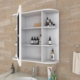 Premium Wooden Bathroom Cabinet Mirror with 10 Spacious Shelves with White Finish - Decor Smart