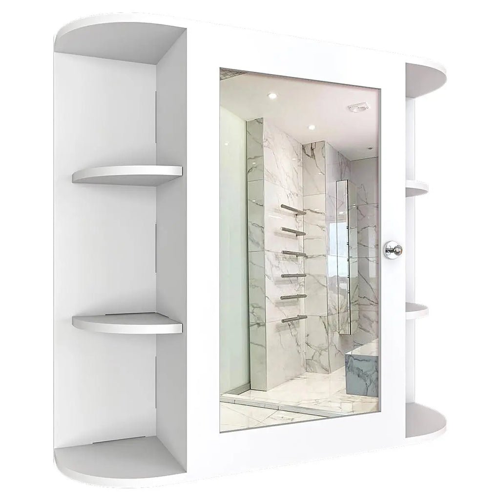 Premium Wooden Bathroom Cabinet Mirror with 10 Spacious Shelves with White Finish - Decor Smart