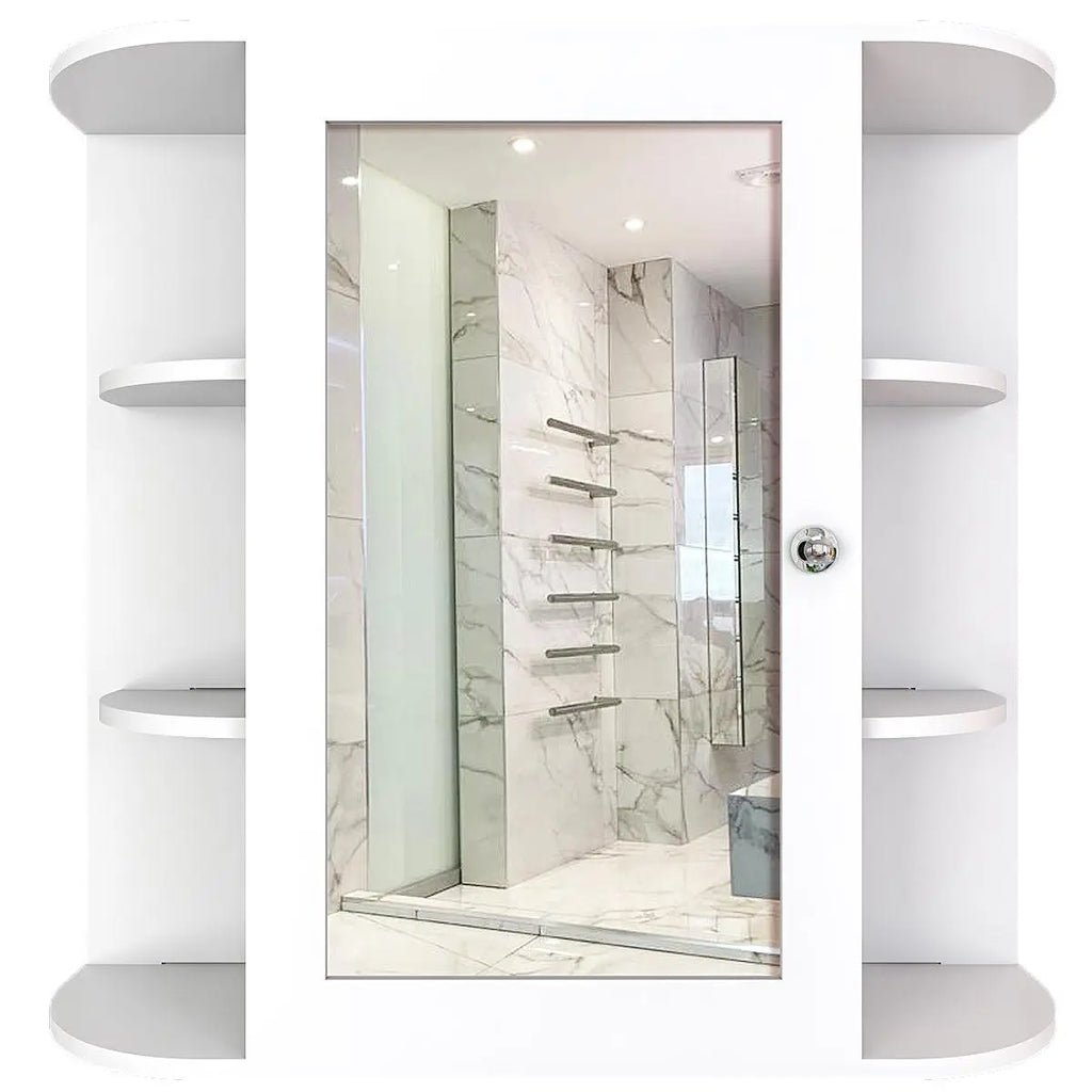 Premium Wooden Bathroom Cabinet Mirror with 10 Spacious Shelves with White Finish - Decor Smart